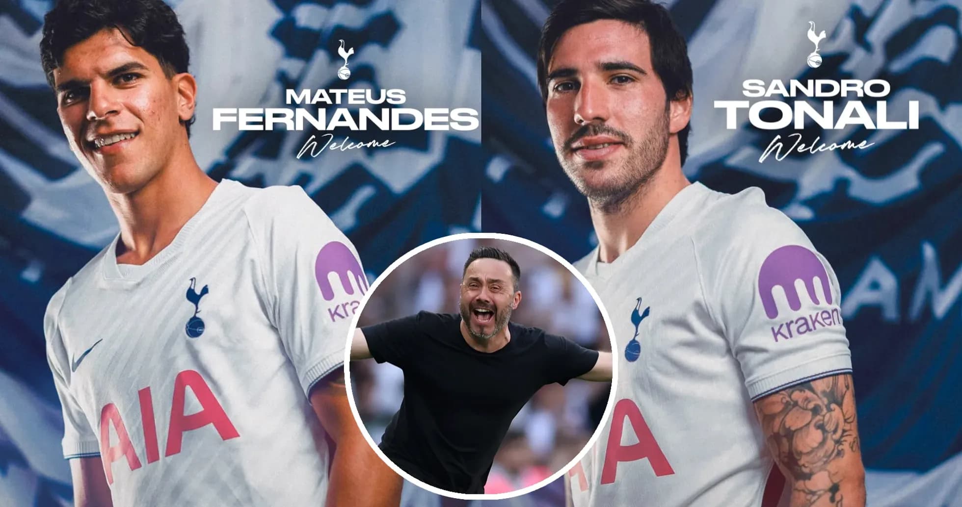 Mateus Fernandes and Sandro Tonali in Tottenham jerseys Mateus Fernandes and Sandro Tonali in Tottenham jerseys