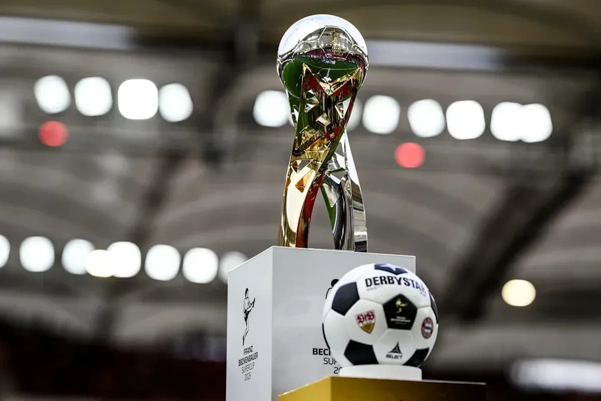 Franz Beckenbauer Supercup trophy and football Franz Beckenbauer Supercup trophy and football