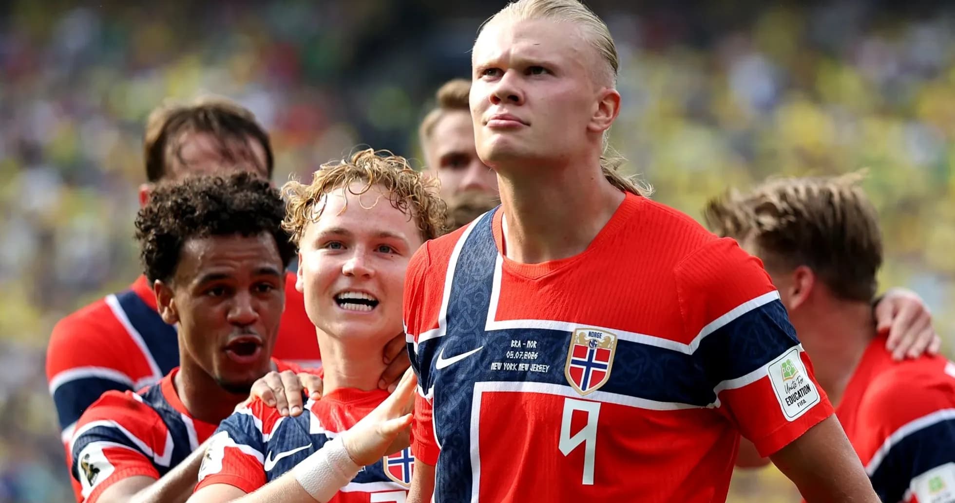 Norwegian players celebrating after scoring a goal Norwegian players celebrating after scoring a goal