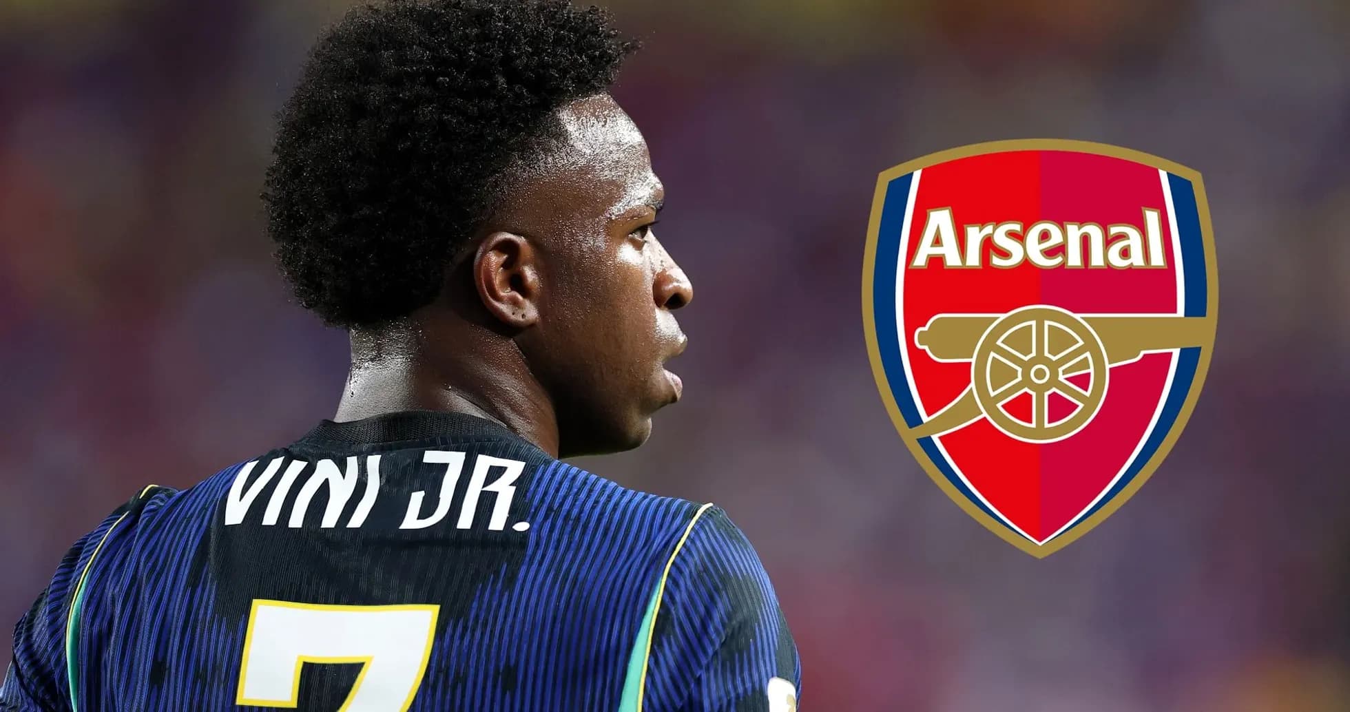 Futbolchi Vini Jr. Arsenal logosi bilan orqa tomondan Futbolchi Vini Jr. Arsenal logosi bilan orqa tomondan