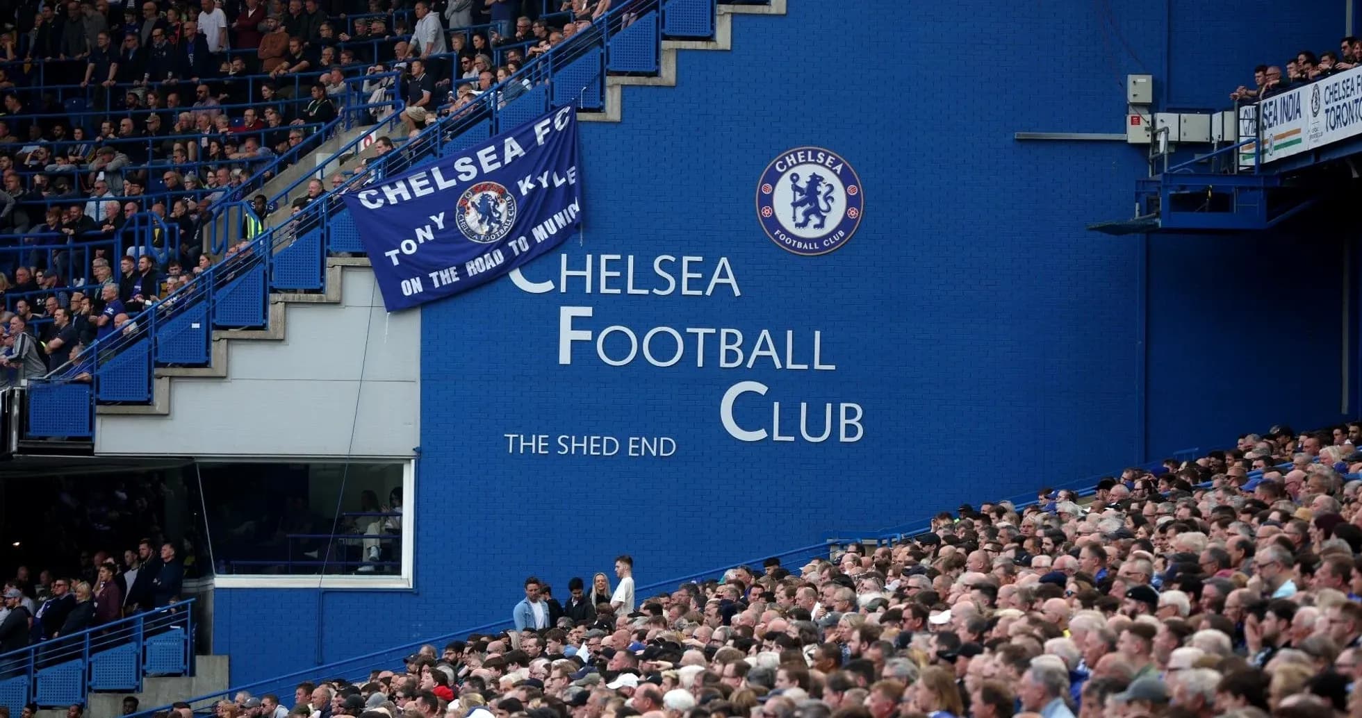 Chelsea FC fans in the stadium during match Chelsea FC fans in the stadium during match