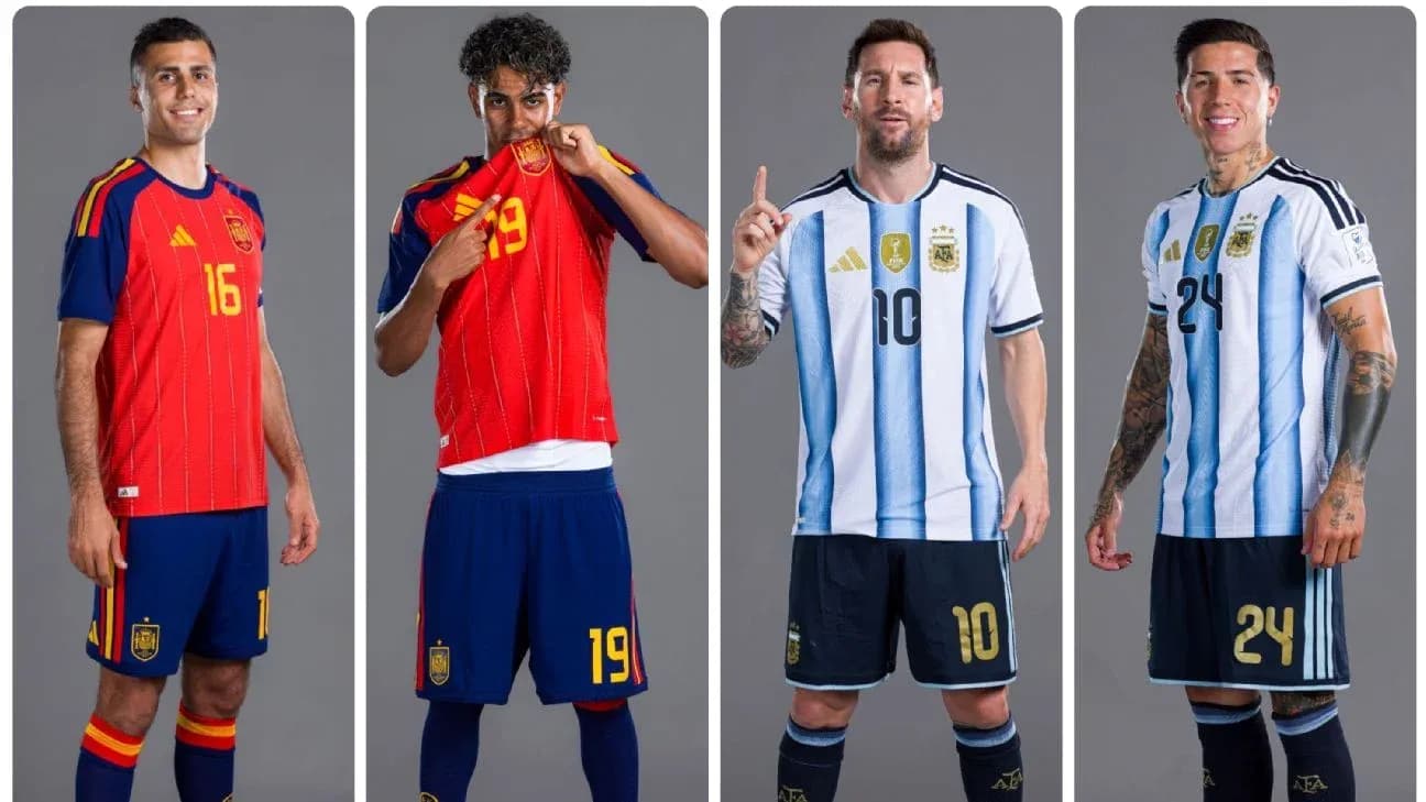 Four football players in national team jerseys Four football players in national team jerseys
