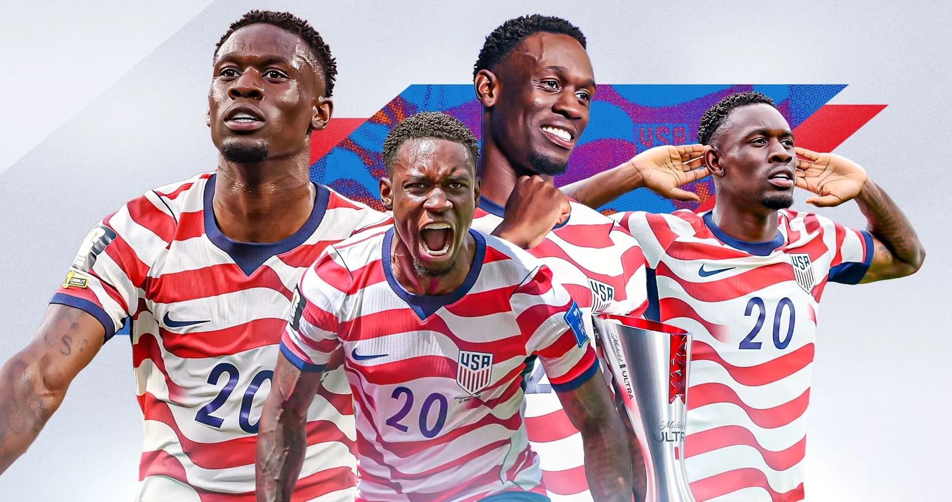Futbolchi USA formasi bilan turli holatlarda Futbolchi USA formasi bilan turli holatlarda