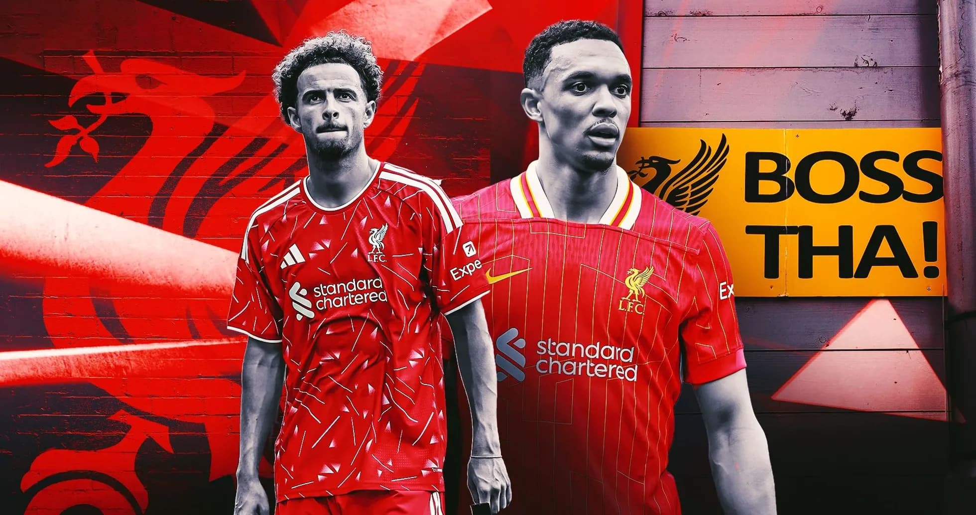 Liverpool players in home kit with club logo Liverpool players in home kit with club logo