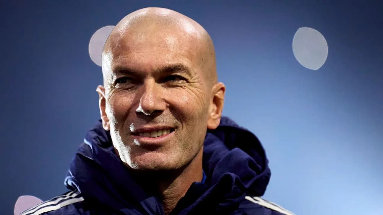 Zinedine Zidane smiling during training session Zinedine Zidane smiling during training session