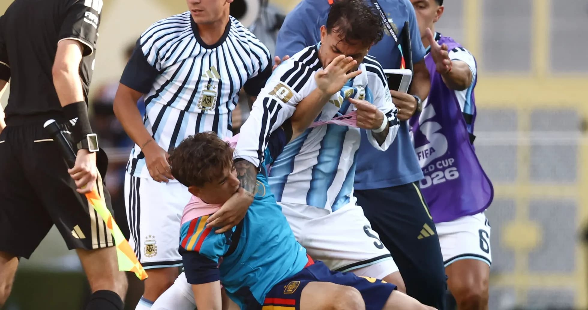 Players involved in a scuffle during match Players involved in a scuffle during match