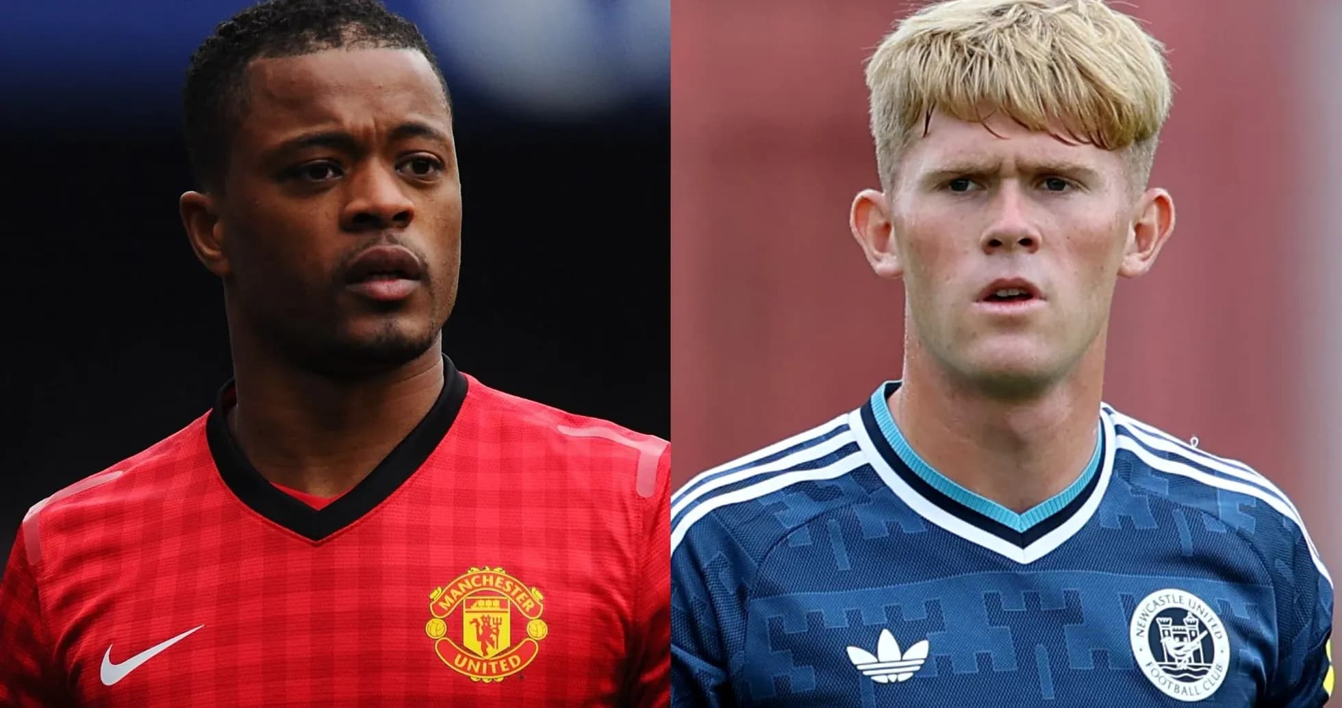 Patrice Evra and player in Newcastle kit Patrice Evra and player in Newcastle kit