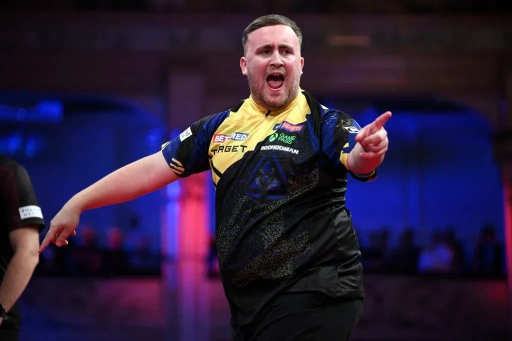 Darts player celebrating during a match Darts player celebrating during a match