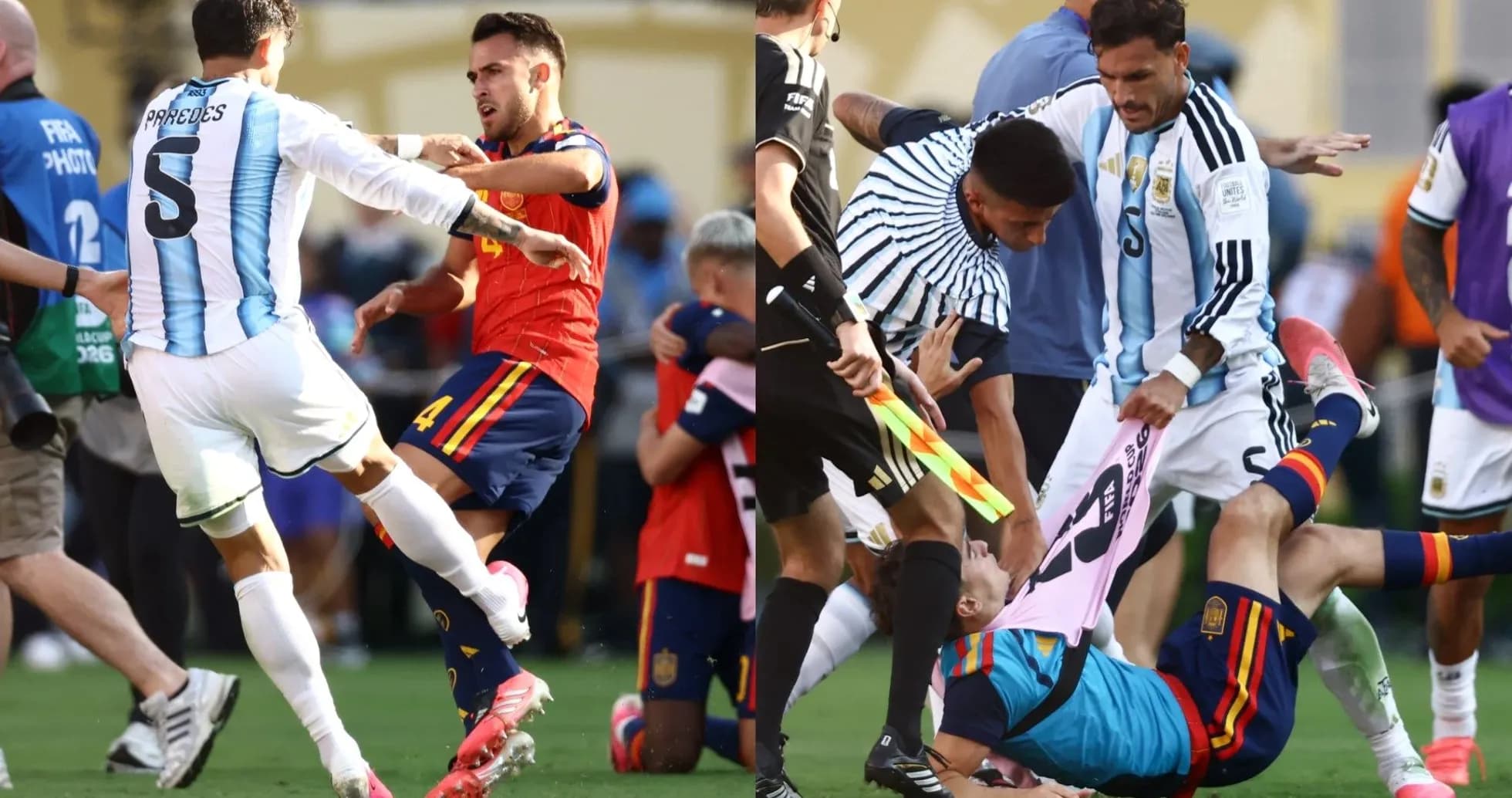 Players clashing during intense football match moment Players clashing during intense football match moment
