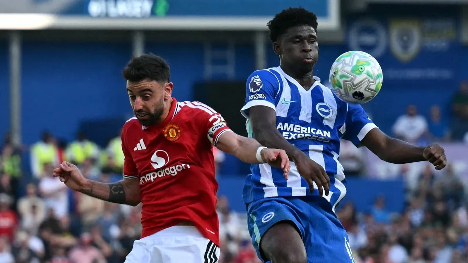 Bruno Fernandes and player contesting ball during match Bruno Fernandes and player contesting ball during match