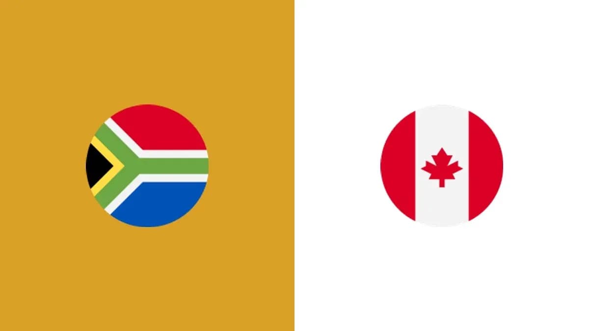 South Africa and Canada flags on colored background South Africa and Canada flags on colored background
