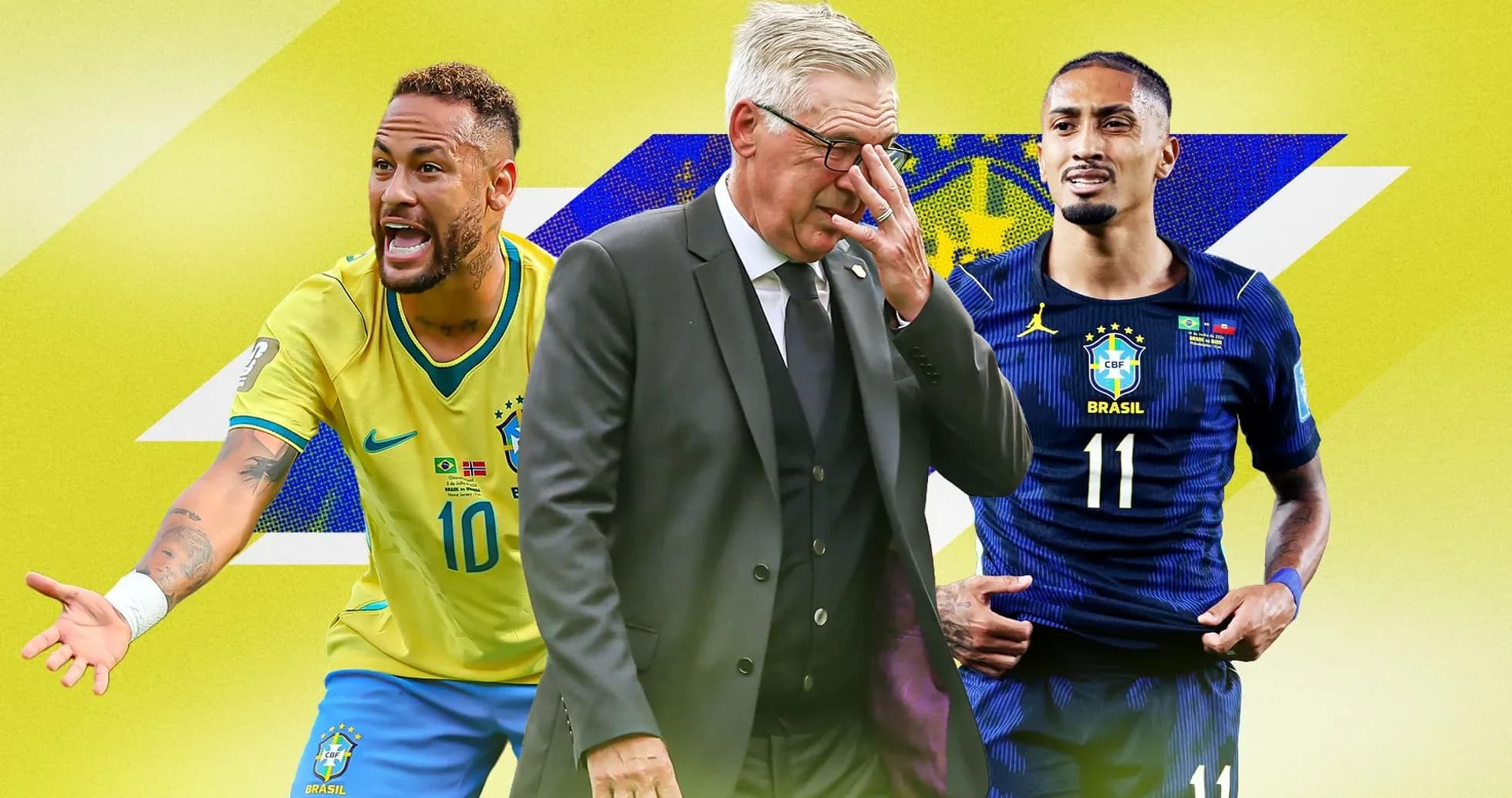Neymar and player in Brazil jerseys with coach Neymar and player in Brazil jerseys with coach