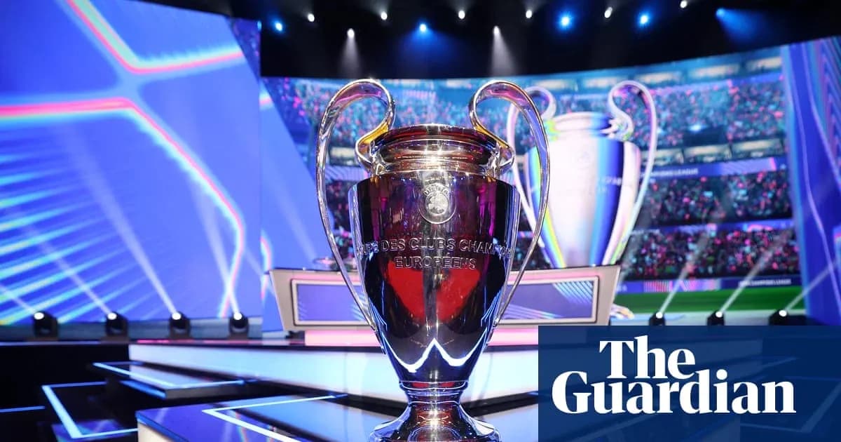 Champions League trophy displayed on stage Champions League trophy displayed on stage