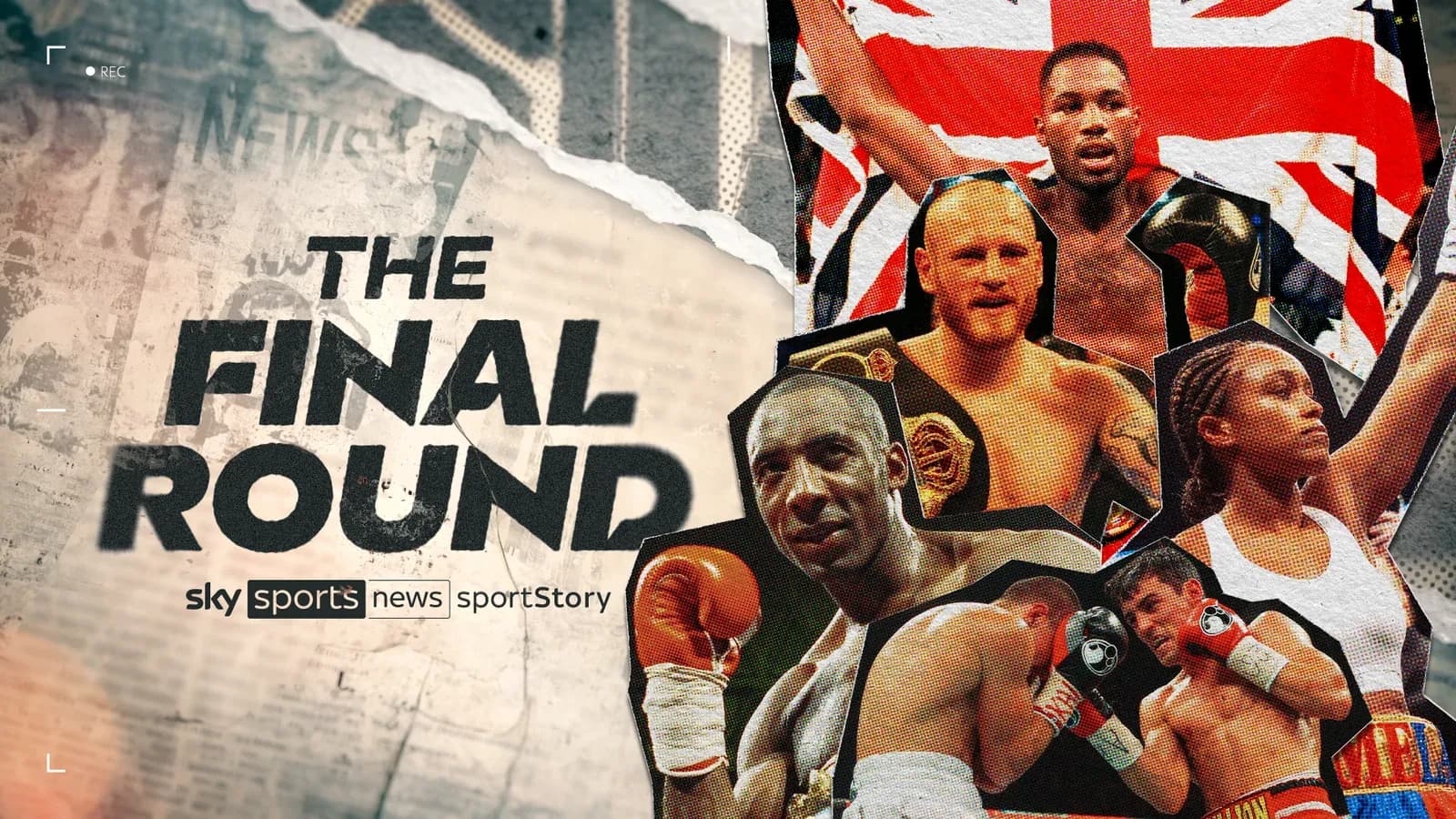 Collage of boxers with championship belts and flags Collage of boxers with championship belts and flags