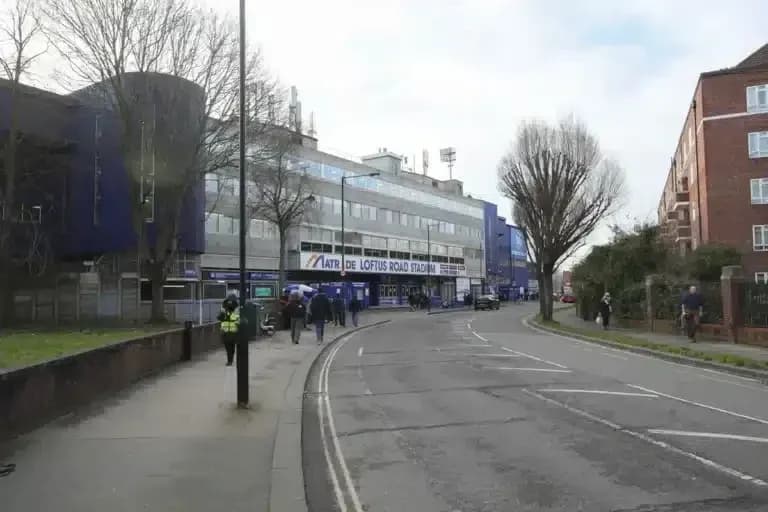 Loftus Road Stadium exterior with people walking Loftus Road Stadium exterior with people walking