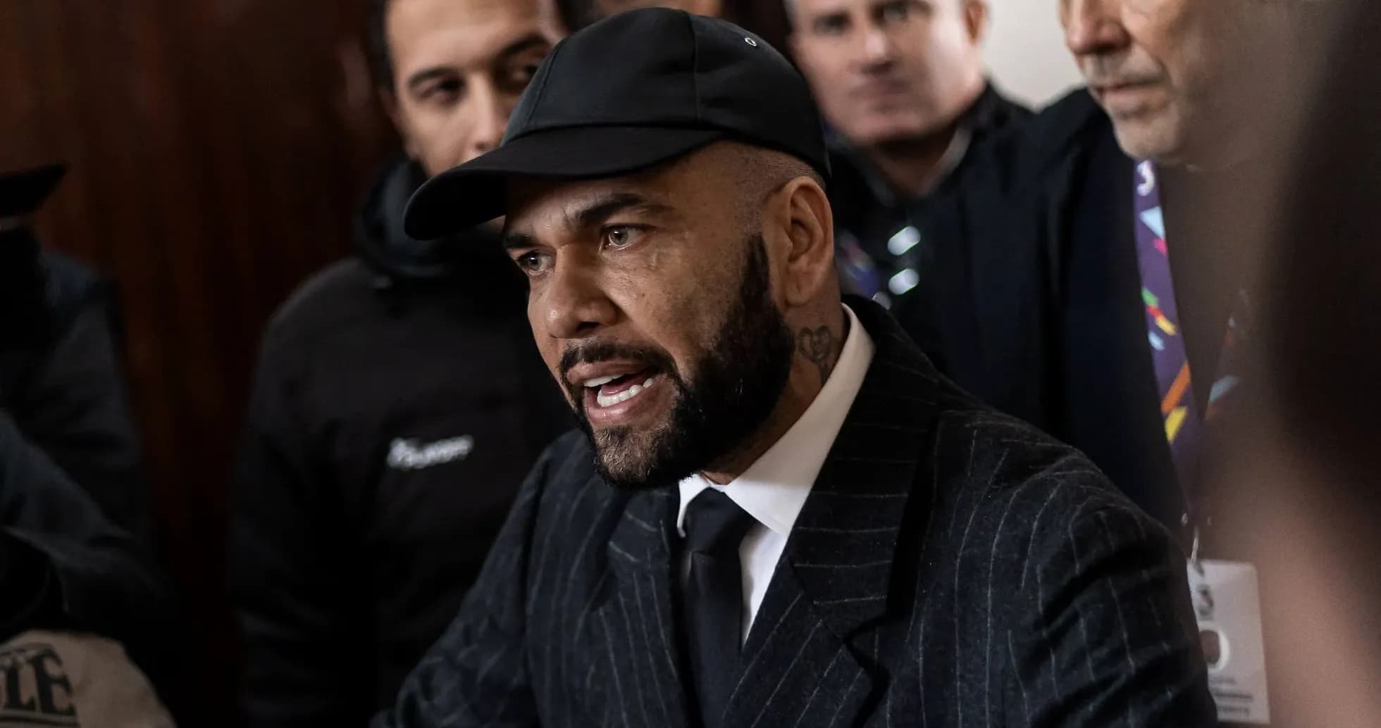 Dani Alves speaking at a press conference Dani Alves speaking at a press conference