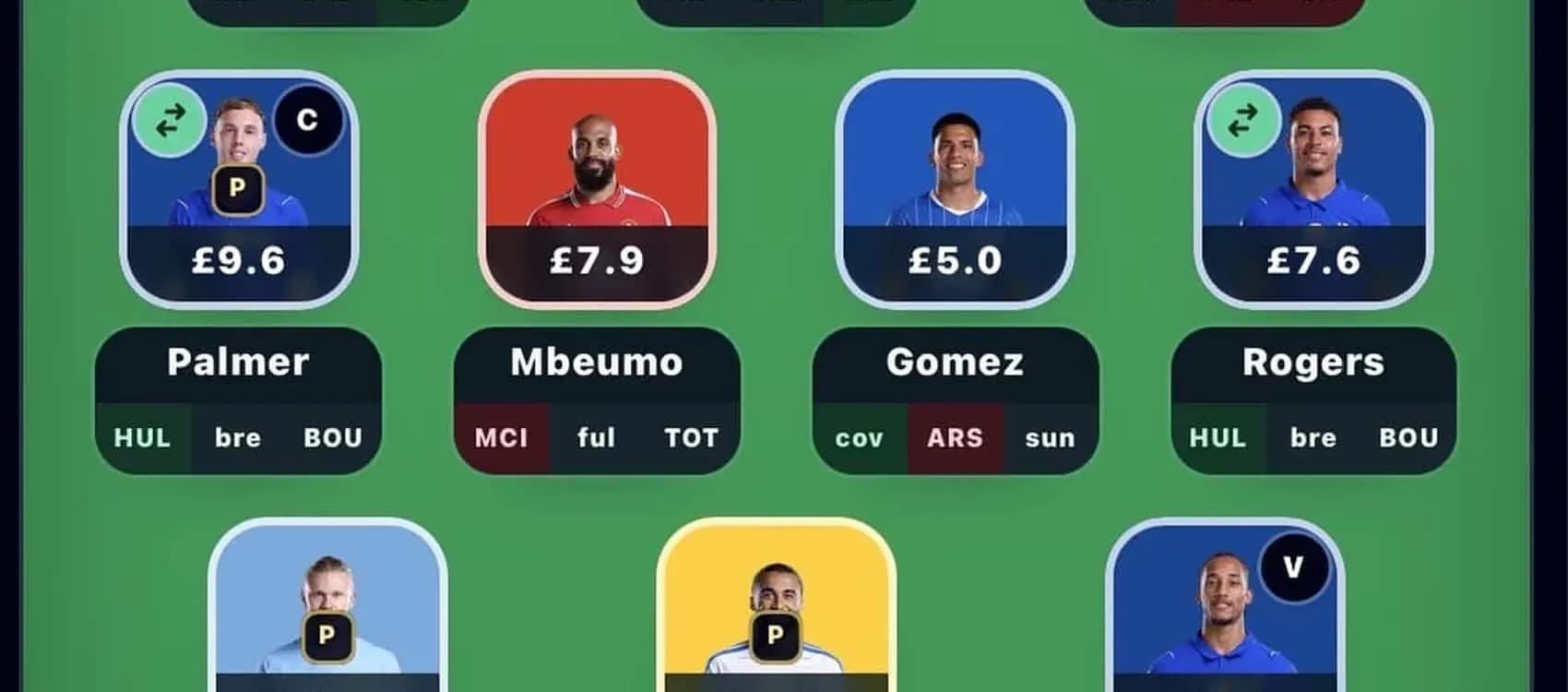 Fantasy football player selection screen with stats Fantasy football player selection screen with stats