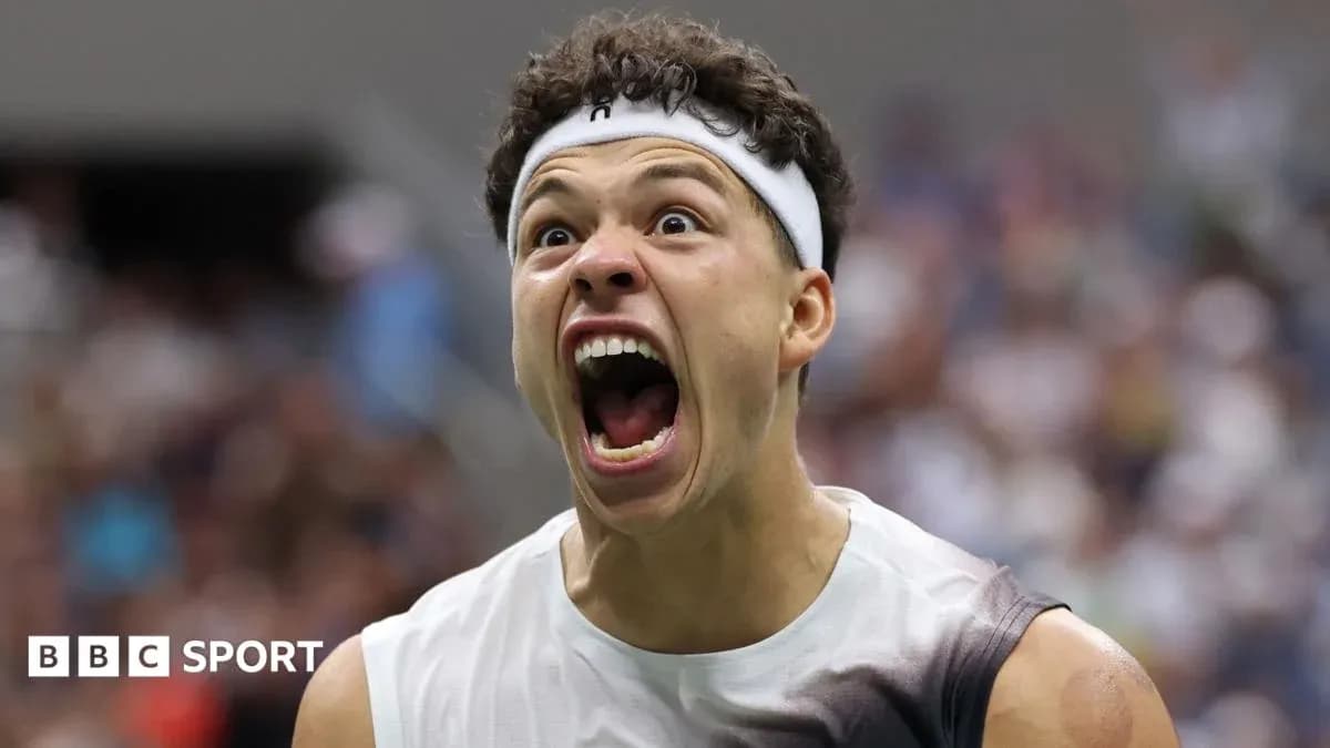 Tennis player celebrating during a match Tennis player celebrating during a match