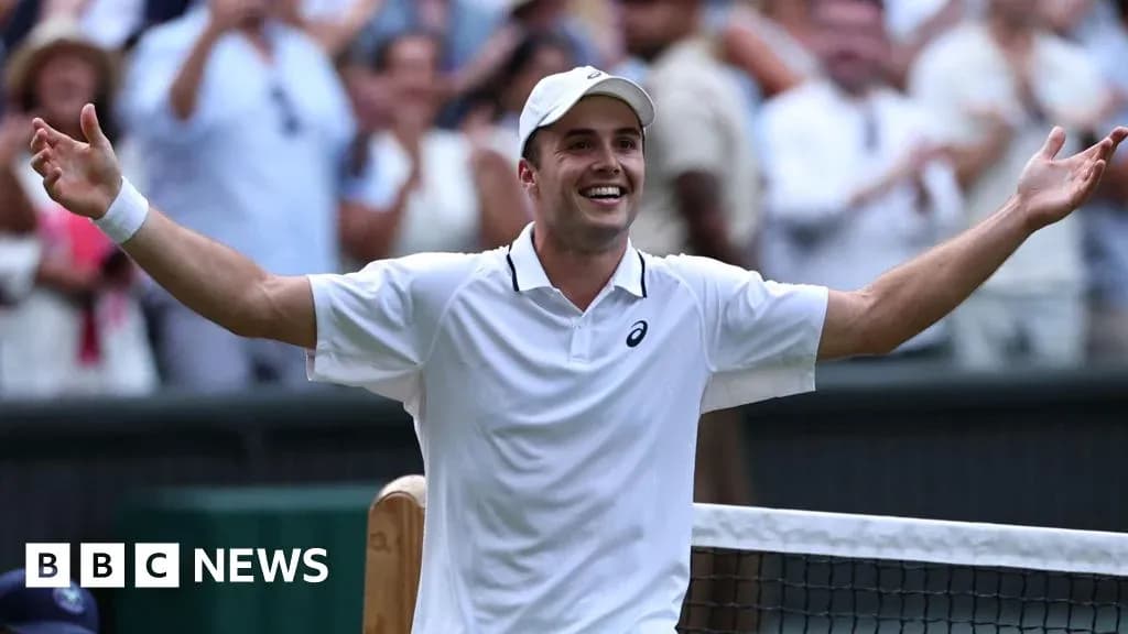Tennis player celebrating victory at Wimbledon Tennis player celebrating victory at Wimbledon