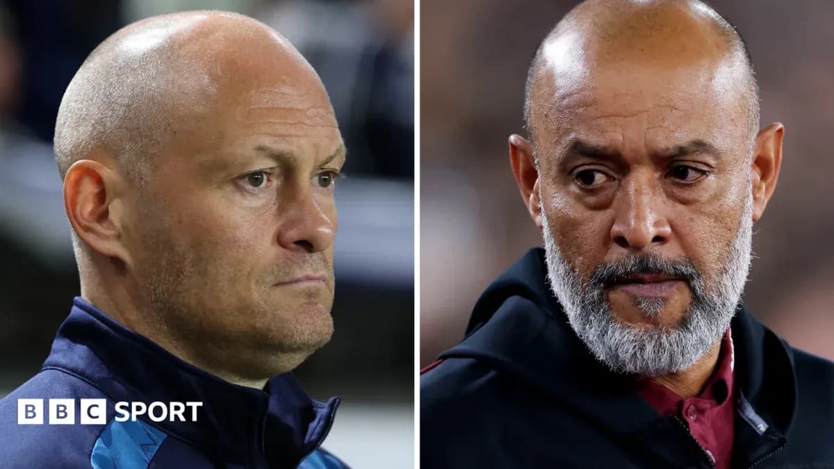 Two football managers in profile during match Two football managers in profile during match