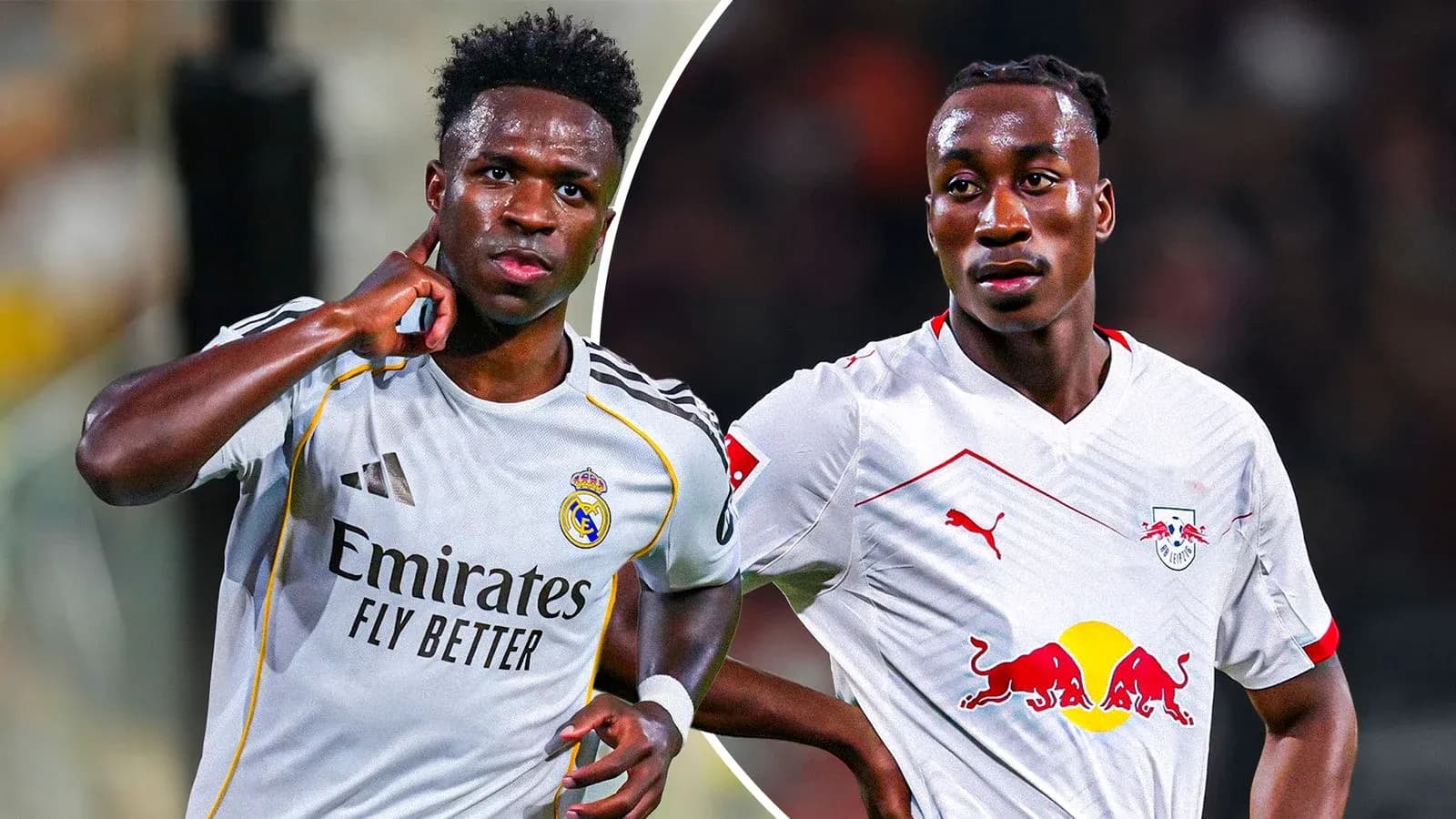 Vinicius Junior and player from RB Leipzig posing Vinicius Junior and player from RB Leipzig posing