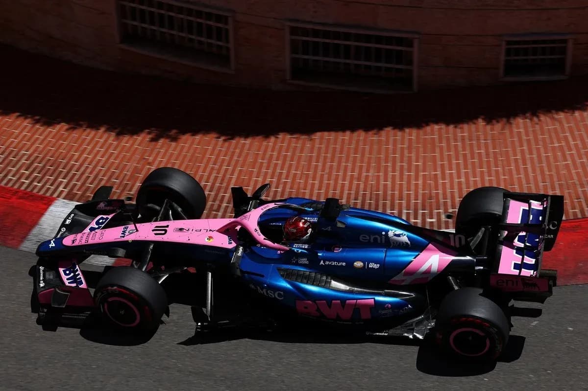 Formula 1 car racing on a street circuit Formula 1 car racing on a street circuit