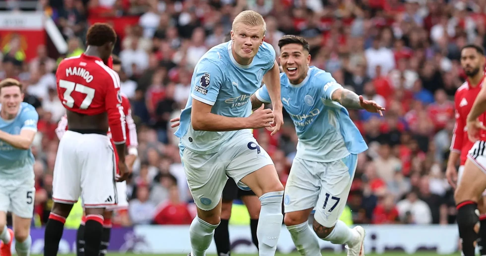Manchester City players celebrating a goal during match Manchester City players celebrating a goal during match