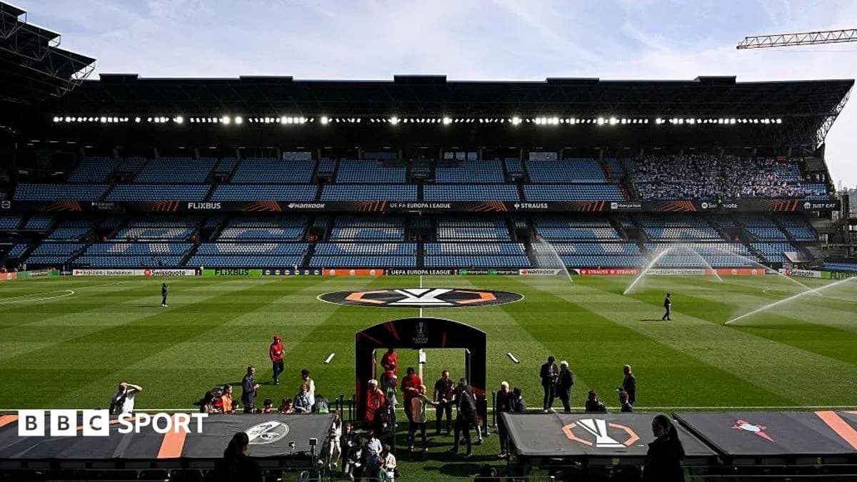 Stadium with UEFA Europa League logo and fans Stadium with UEFA Europa League logo and fans