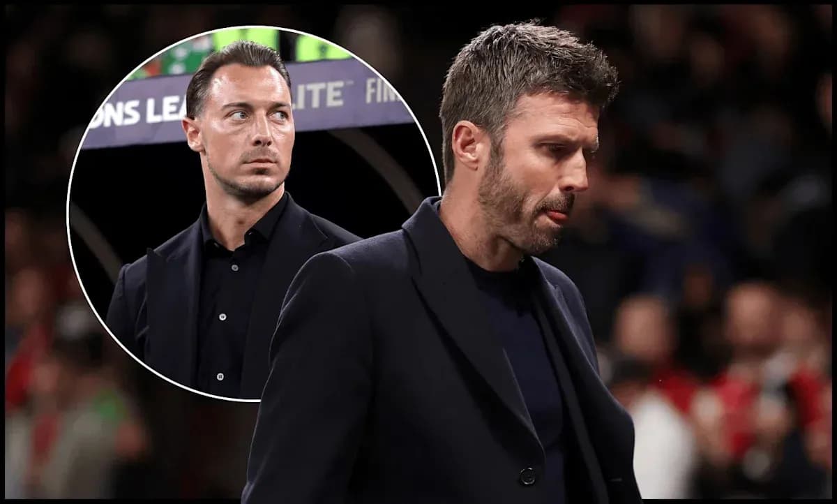 Two football coaches during a match, one focused Two football coaches during a match, one focused