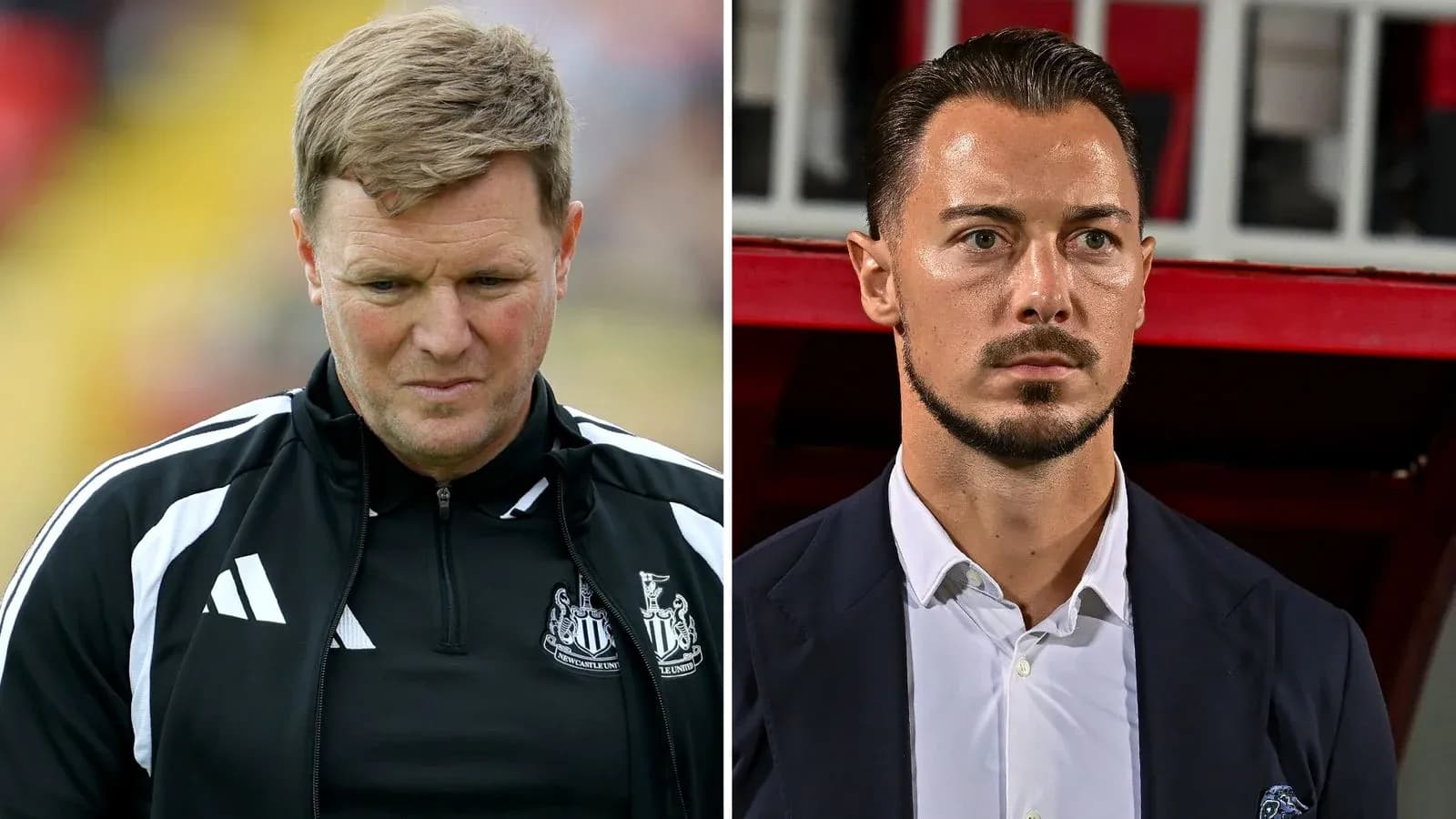Two football managers during a match preparation Two football managers during a match preparation