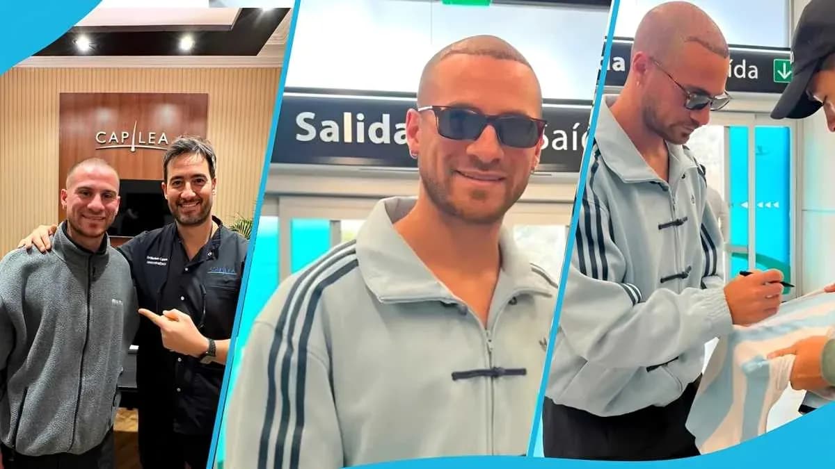 Two men posing at Capilea clinic, one signing shirt Two men posing at Capilea clinic, one signing shirt