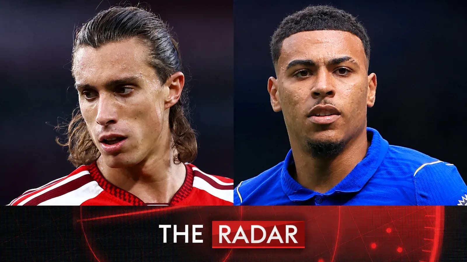 Two football players featured side by side Two football players featured side by side