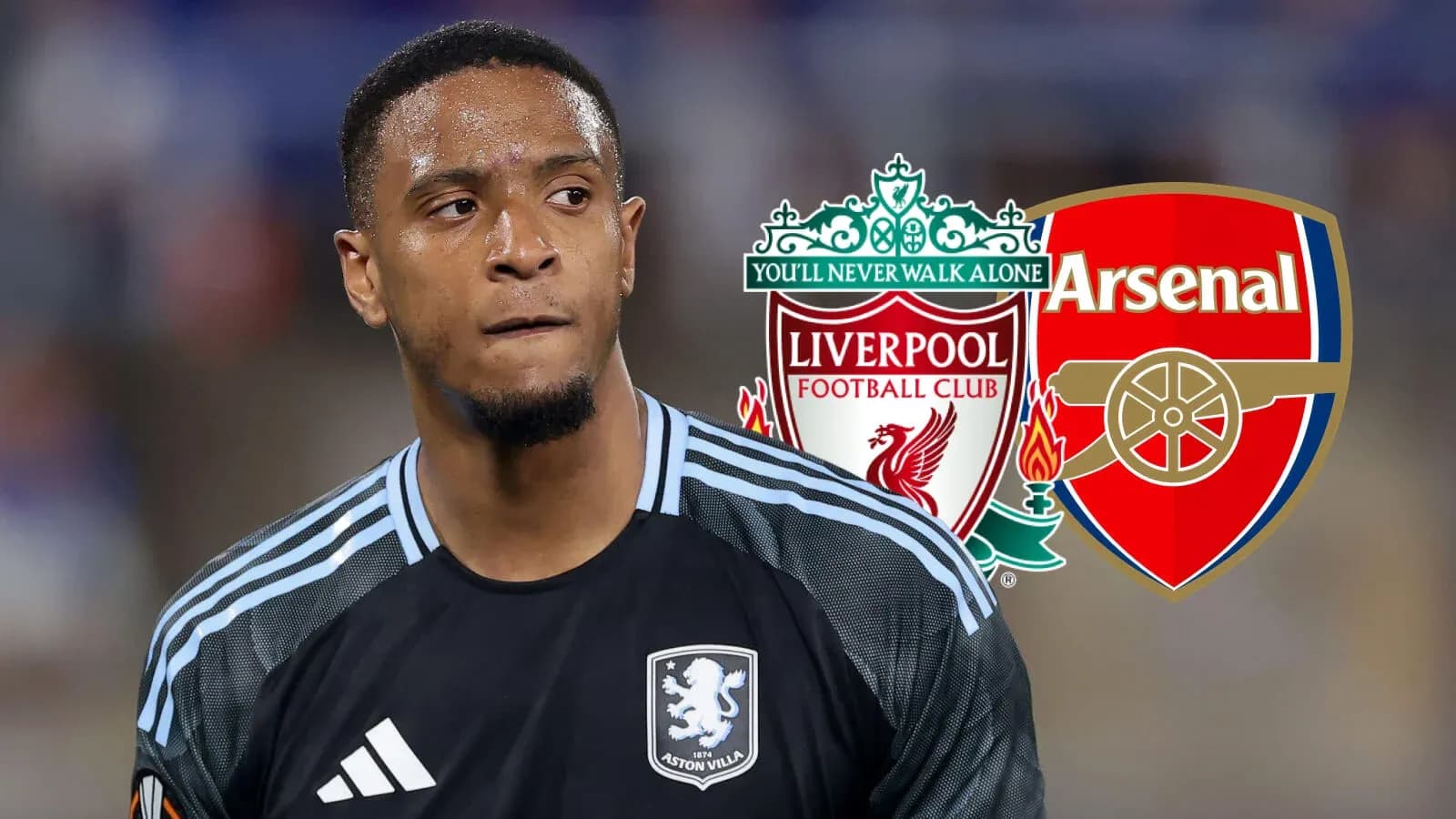 Aston Villa goalkeeper with Liverpool and Arsenal logos Aston Villa goalkeeper with Liverpool and Arsenal logos