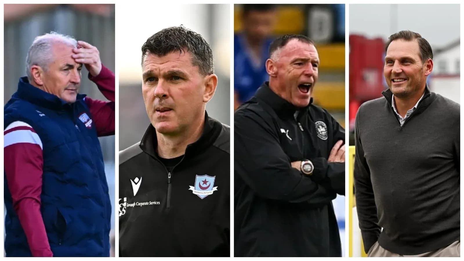 Four football coaches during matches and press events Four football coaches during matches and press events