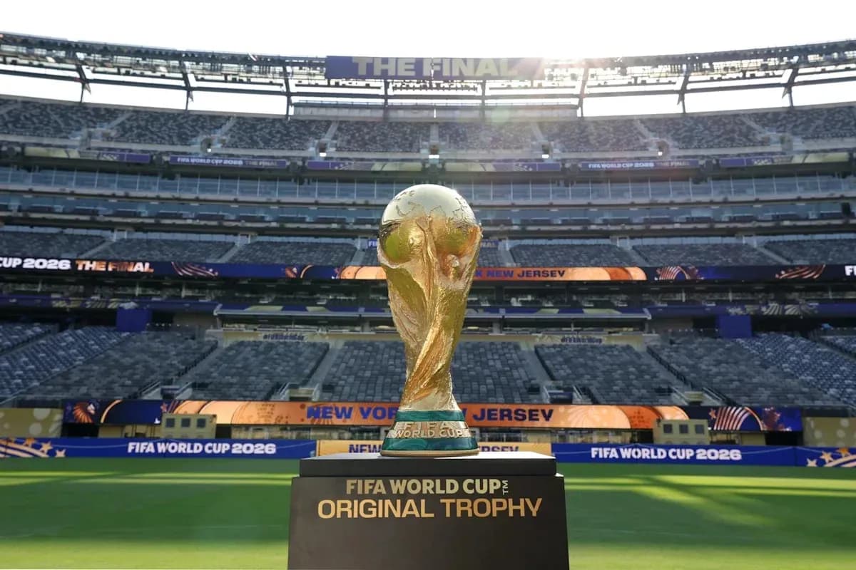 FIFA World Cup trophy displayed at stadium FIFA World Cup trophy displayed at stadium