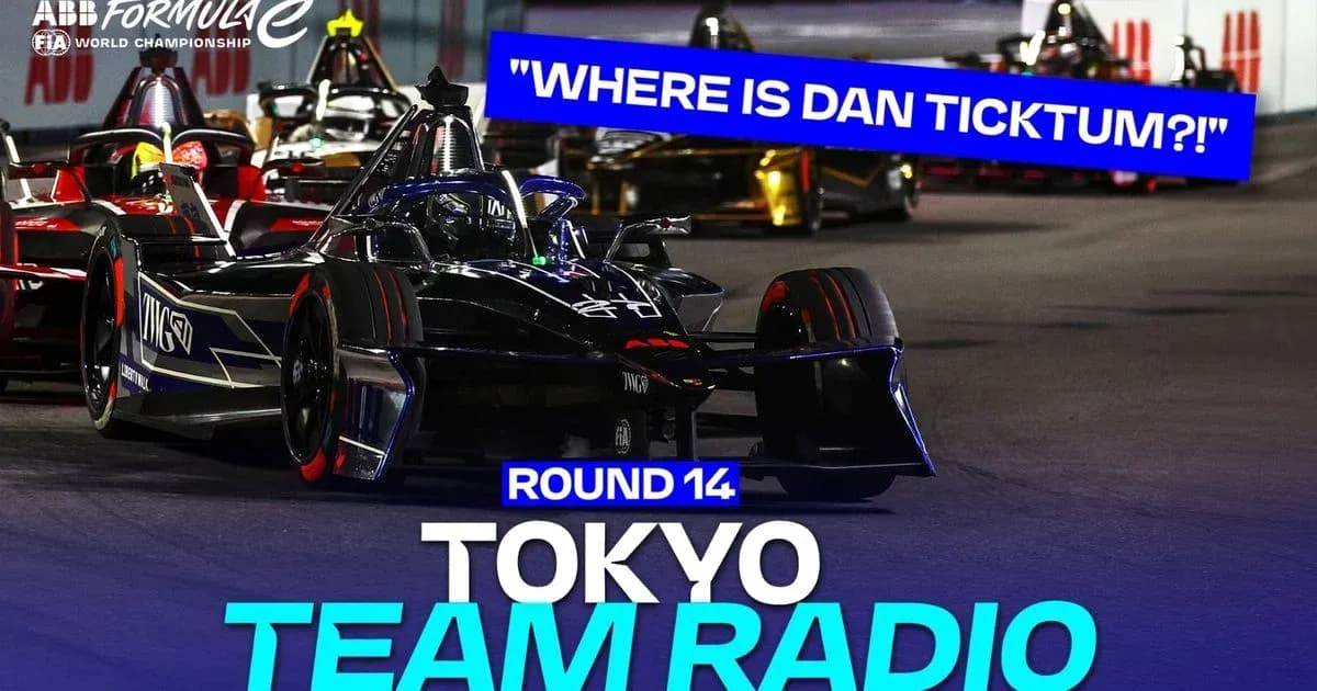 Formula E cars racing in Tokyo during Round 14 Formula E cars racing in Tokyo during Round 14