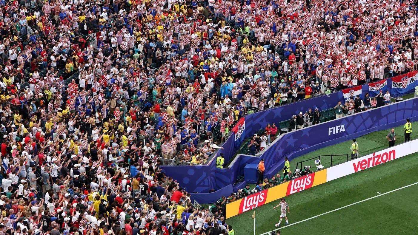FIFA match crowd with Croatian fans celebrating FIFA match crowd with Croatian fans celebrating