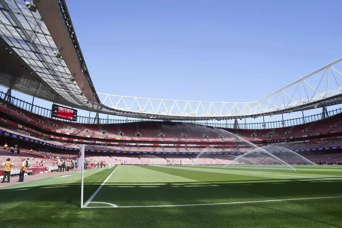 Emirates Stadium with sprinklers on the pitch Emirates Stadium with sprinklers on the pitch