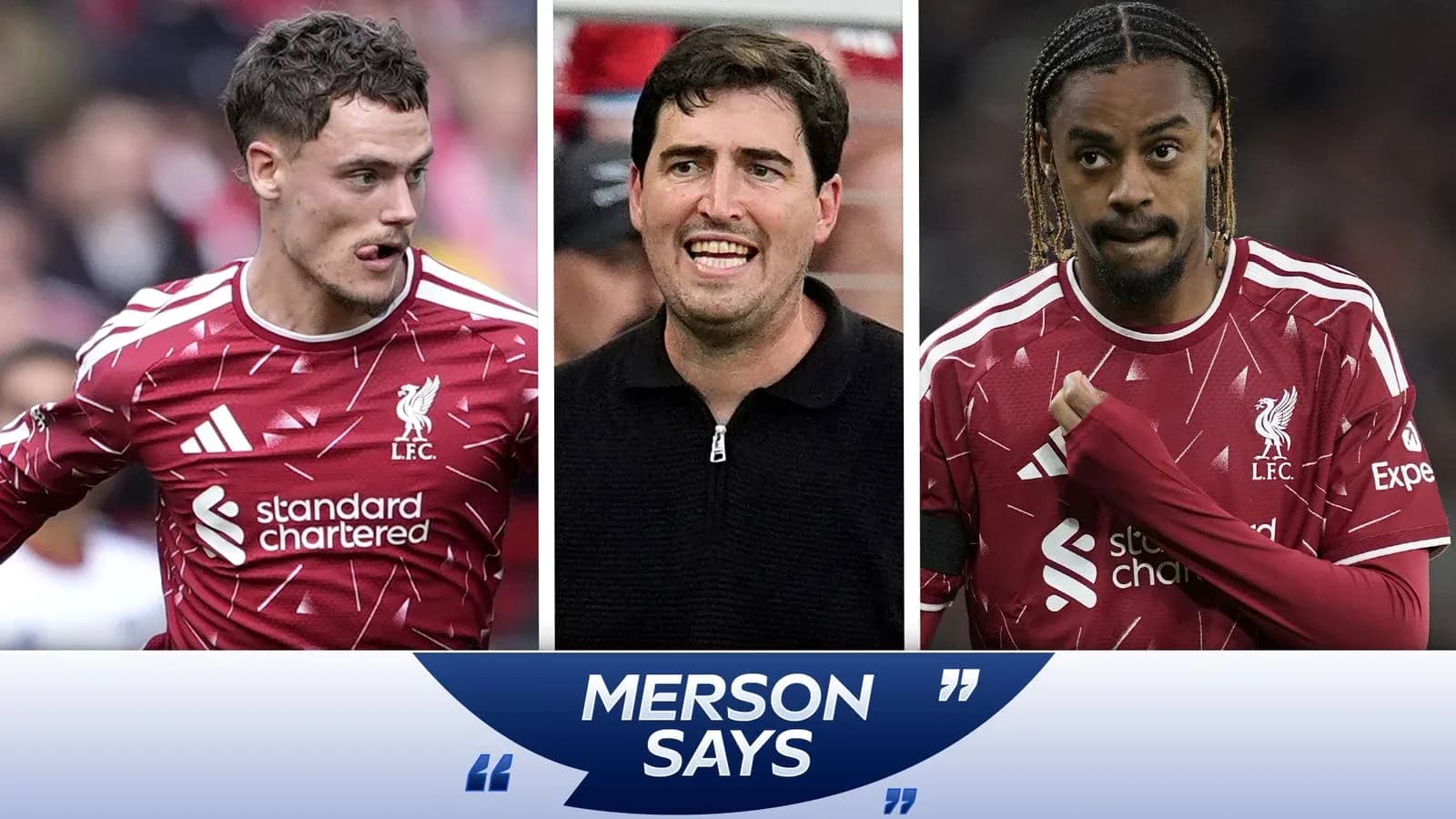 Liverpool players and coach during match commentary Liverpool players and coach during match commentary