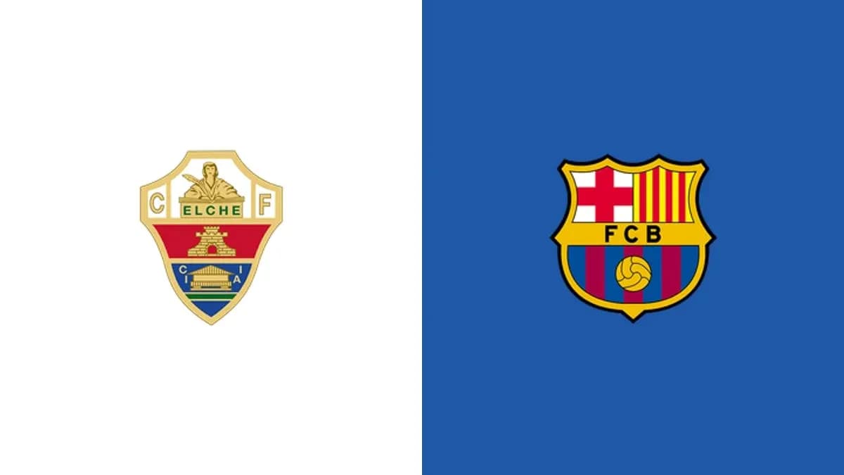 Logos of Elche CF and FC Barcelona side by side Logos of Elche CF and FC Barcelona side by side
