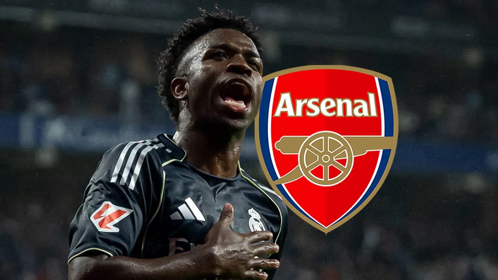 Futbolchi Arsenal logosi oldida g'alaba qozonmoqda Futbolchi Arsenal logosi oldida g'alaba qozonmoqda