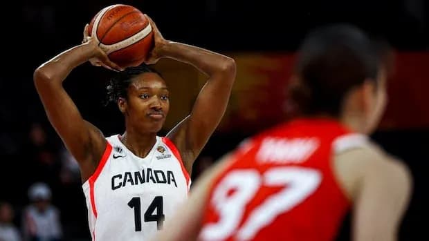 Basketball player from Canada preparing to pass Basketball player from Canada preparing to pass