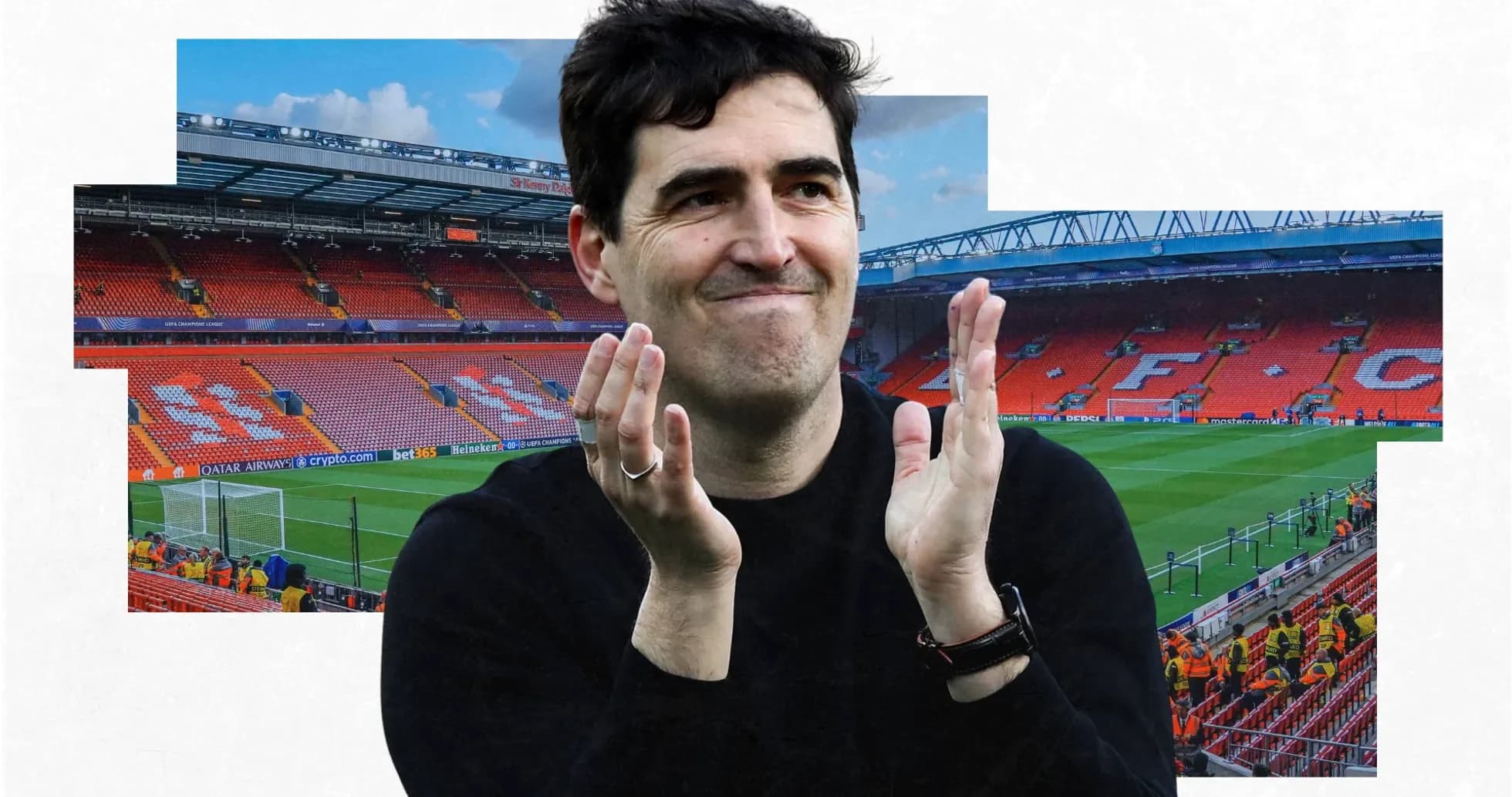 Coach clapping in empty stadium stands Coach clapping in empty stadium stands