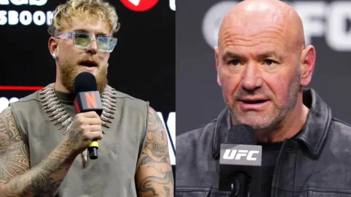 Jake Paul and Dana White speaking at press conference Jake Paul and Dana White speaking at press conference