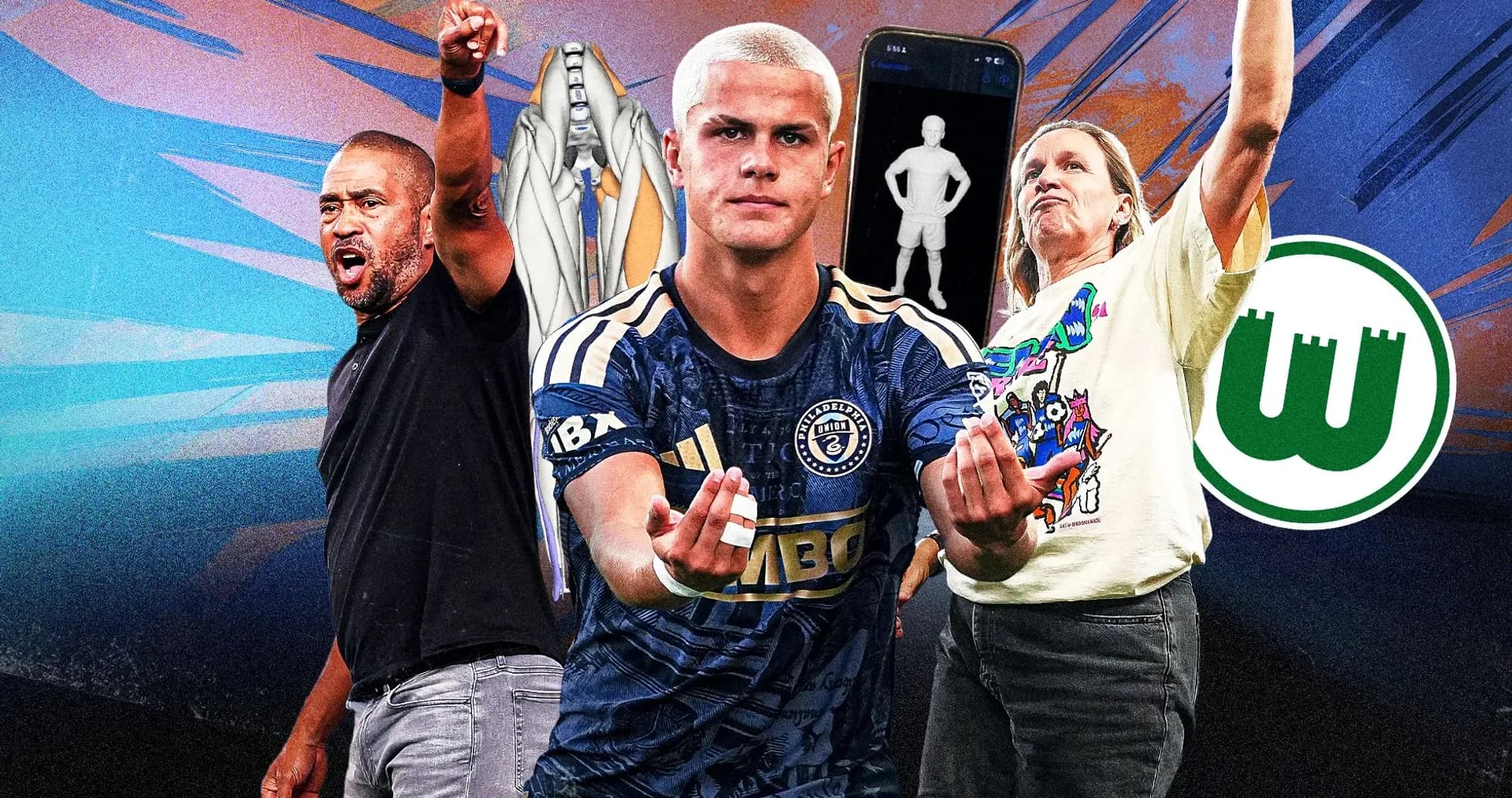 Three individuals expressing enthusiasm for soccer Three individuals expressing enthusiasm for soccer