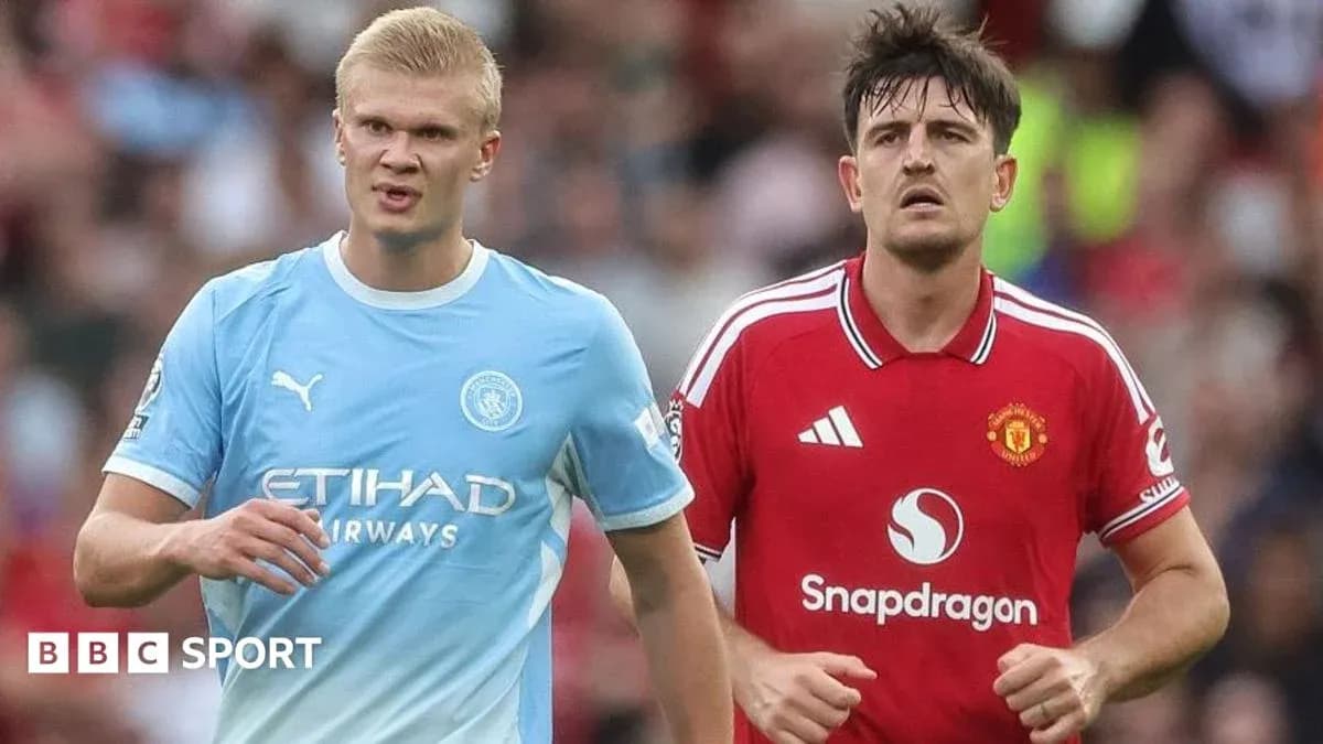 Erling Haaland and Harry Maguire during match Erling Haaland and Harry Maguire during match