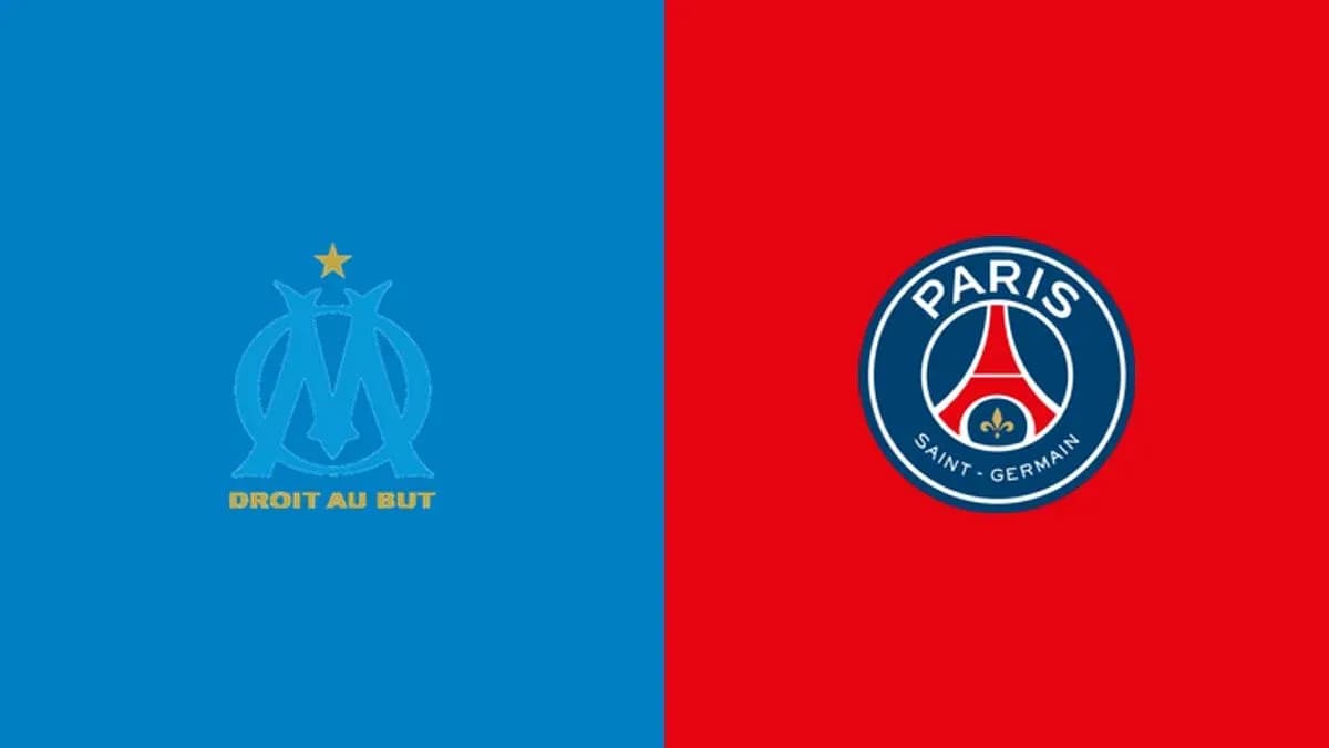 Logos of Marseille and Paris Saint-Germain teams Logos of Marseille and Paris Saint-Germain teams