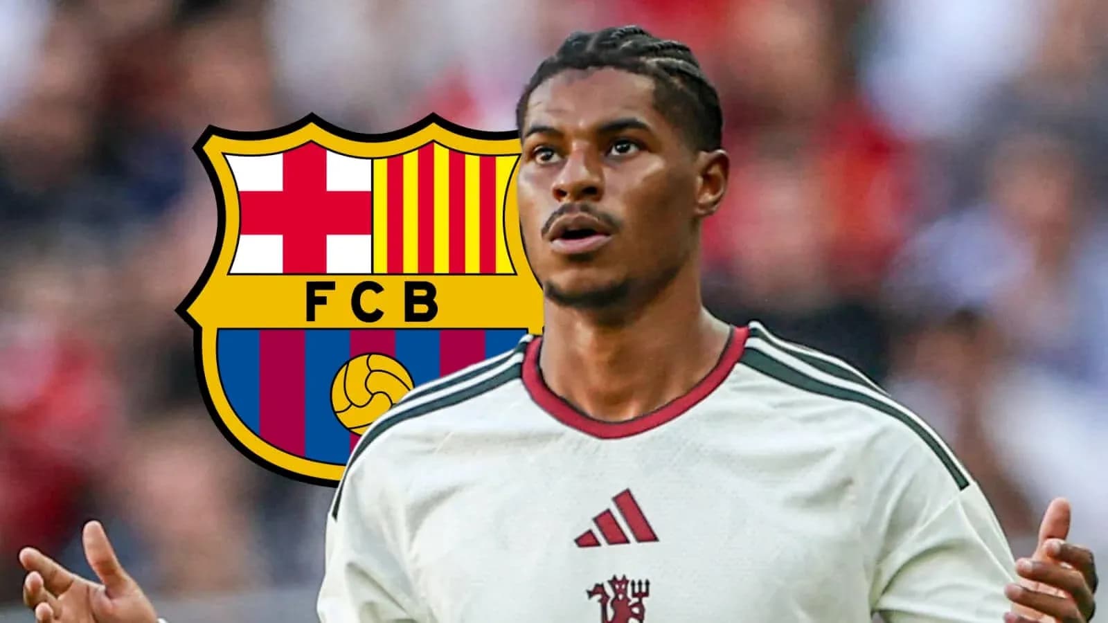 Futbolchi Barcelona logosi oldida to'p o'ynayotgan Futbolchi Barcelona logosi oldida to'p o'ynayotgan