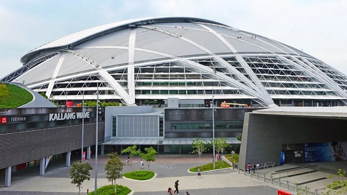 Kallang Wave Mall and stadium exterior view Kallang Wave Mall and stadium exterior view