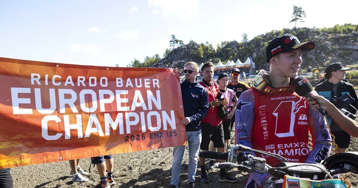 Ricardo Bauer celebrating European Champion title with banner Ricardo Bauer celebrating European Champion title with banner
